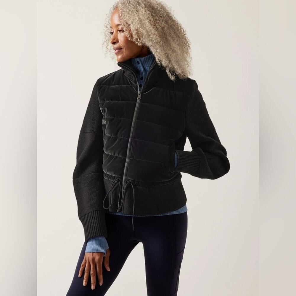 Athleta Hanover Hybrid Jacket Black NWT Size 3X Drawstring Waist Velvet Wool